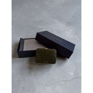 LUTZ MORRIS Olive Green Croco Embossed Card Case Wallet NEW NIB